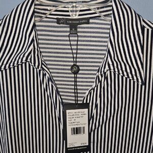 Adrianna Papell Navy and White Striped Blouse